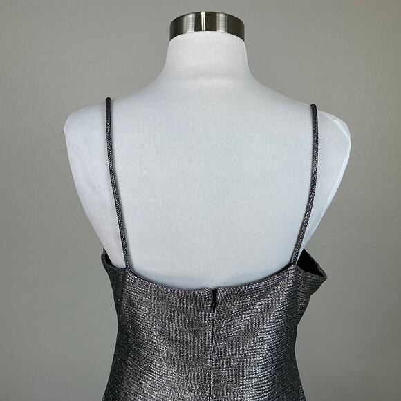 Silver Metallic Sleeveless Midi Sheath Cocktail Dress Size 10 Nightway Cowl Neck - Picture 8 of 13